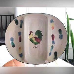 Vigor Rooster 3 section large serving ceramic farmhouse serving platter